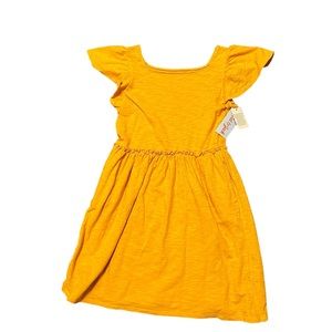 NWT Cat & Jack Medium Mustard Yellow girls dress L 10/12 Pockets Ruffles
